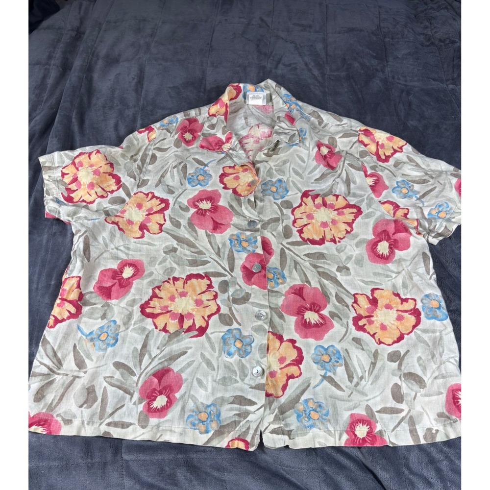 Hot Cotton Marcware 100% Linen Floral Button Up Shirt Mens 3X‎ Made in USA Pink